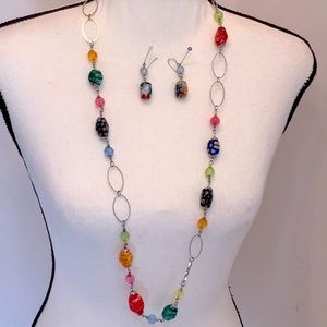 Glass Beads colorful necklace and earring set bought at Art fair. Well made